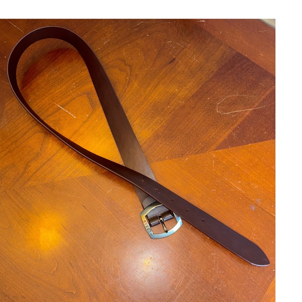 Guess Belt‎ | Mens Brown Leather | Silver Tone Buckle | Casual Fashion Accessory